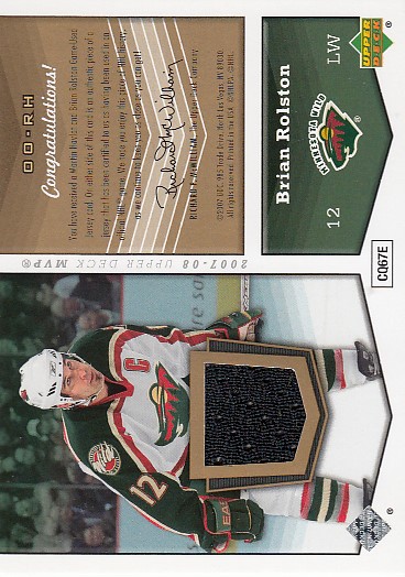 HAVLÁT Martin ROLSTON Brian UD MVP 2007/2008 One on One Dual Jersey OO-RH