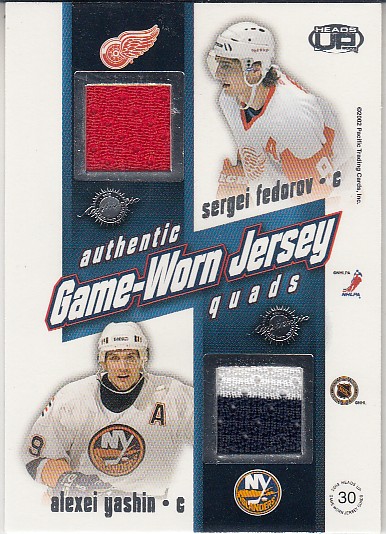 BURE Pavel KHABIBULIN Nikolai FEDOROV Sergei YASHIN  Pacific HeadsUp 2002/2003 Game-Worn Jersey Quads č. 30