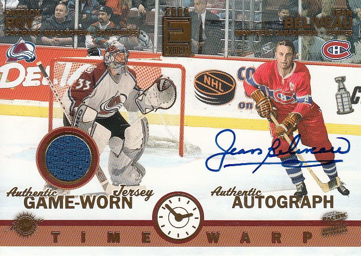 ROY Patrick BELIVEAU Jean Pacific Exhibit 2003/2004 Time Warp Autograph / GameWorn Jersey č. 218 /565