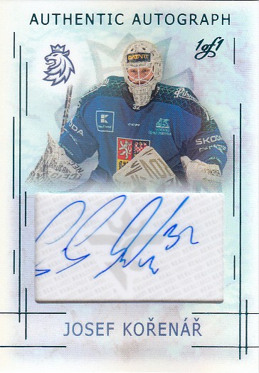KOŘENÁŘ Josef Real Cards 2025/2026 Karjala Cup Authentic Autograph AA-10 Turquoise 1of1