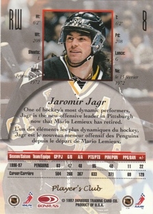 JÁGR Jaromír Donruss Canadian Ice 1997/1998 č. 8 Player´s Club