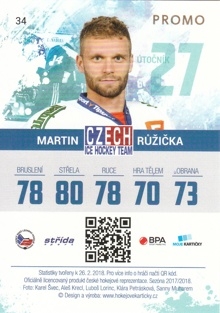 RŮŽIČKA Martin Czech Ice Hockey Team 2018 č. 34 PROMO