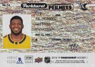 SUBBAN P.K. Parkhurst 2018/2019 Permits PA-18